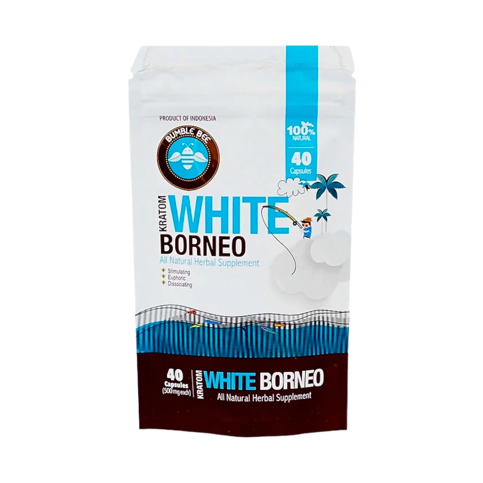Bumble Bee White Borneo 40-count Kratom capsule package